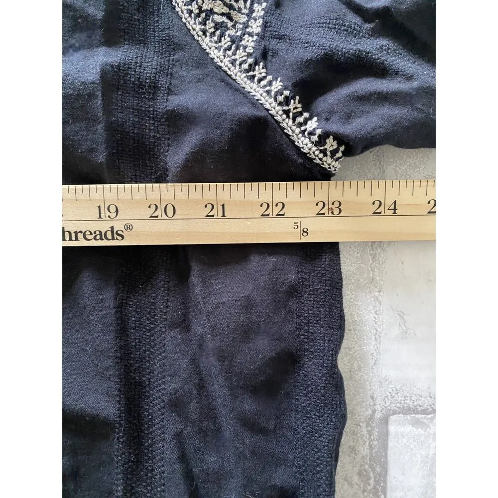 Madewell Camelia Black White Embroidered Boho Peasant Tassel Top Blouse M (flaw) - Image 6