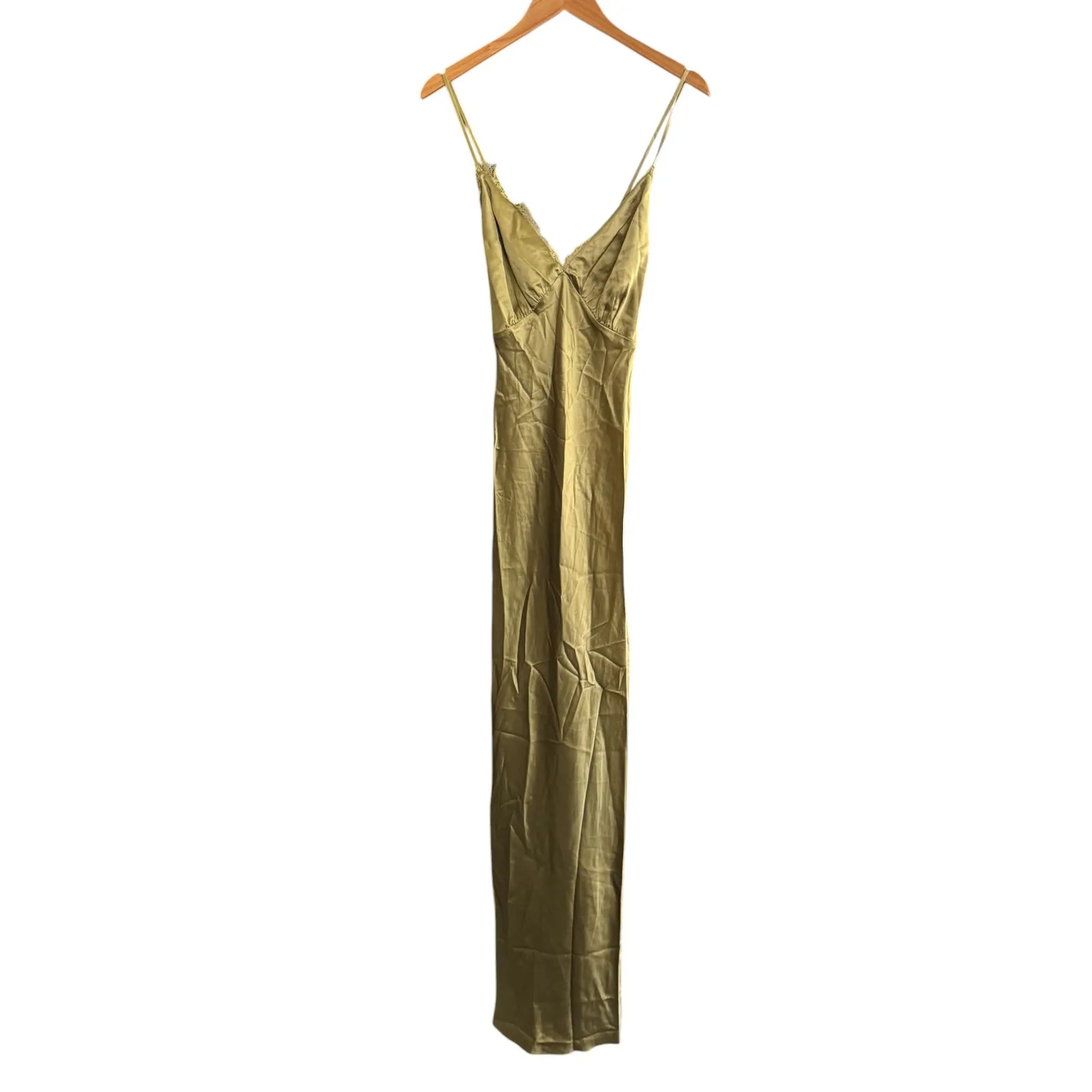 Reformation Maysen Silk Formal‎ Maxi Dress Olive Oil Green NWT - Image 4