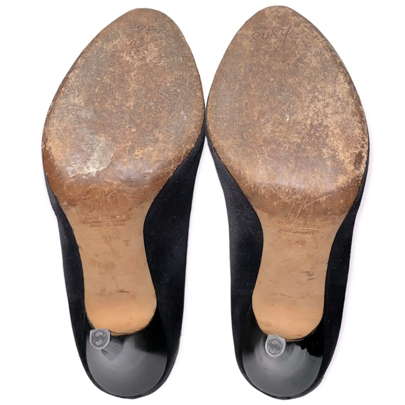 Giuseppe Zanotti Women’s Size 39 8.5 Black Satin Peep Toe Crystal Pumps Heels - Image 10