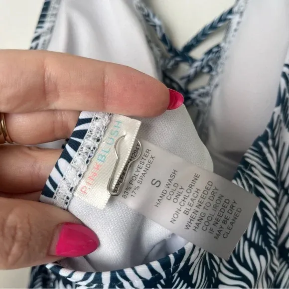 Blue Print Crisscross Maternity Tankini Halter Top S - Image 7