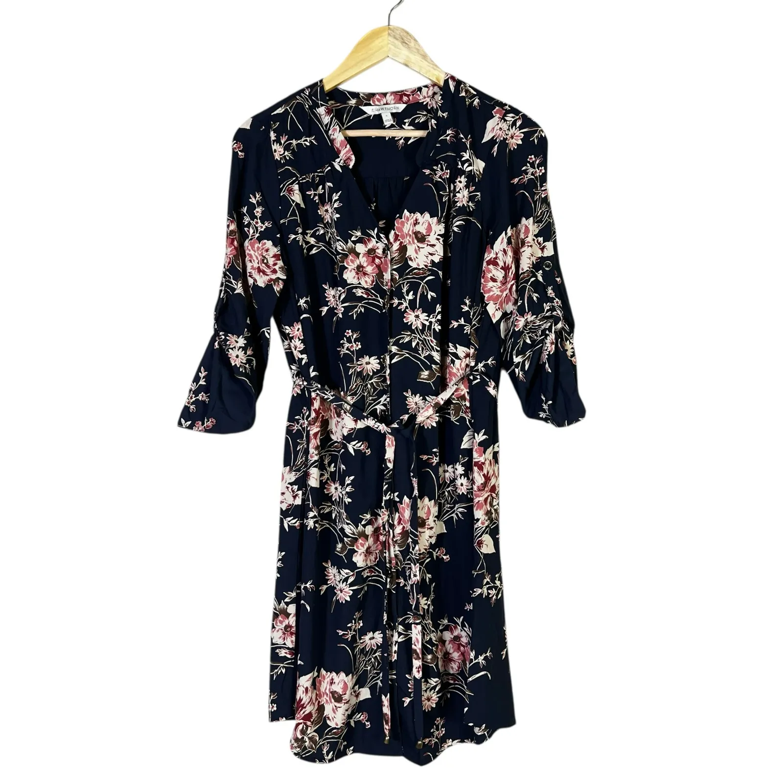 41 Hawthorn Floral Tie Waist Dress Womens M Navy Blue Pink Casual Boho Romantic Size M - Image 2