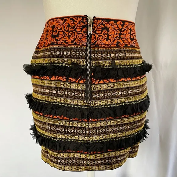 New  Frayed Fringe Embroidered Striped Bandage Mini Skirt - Image 3