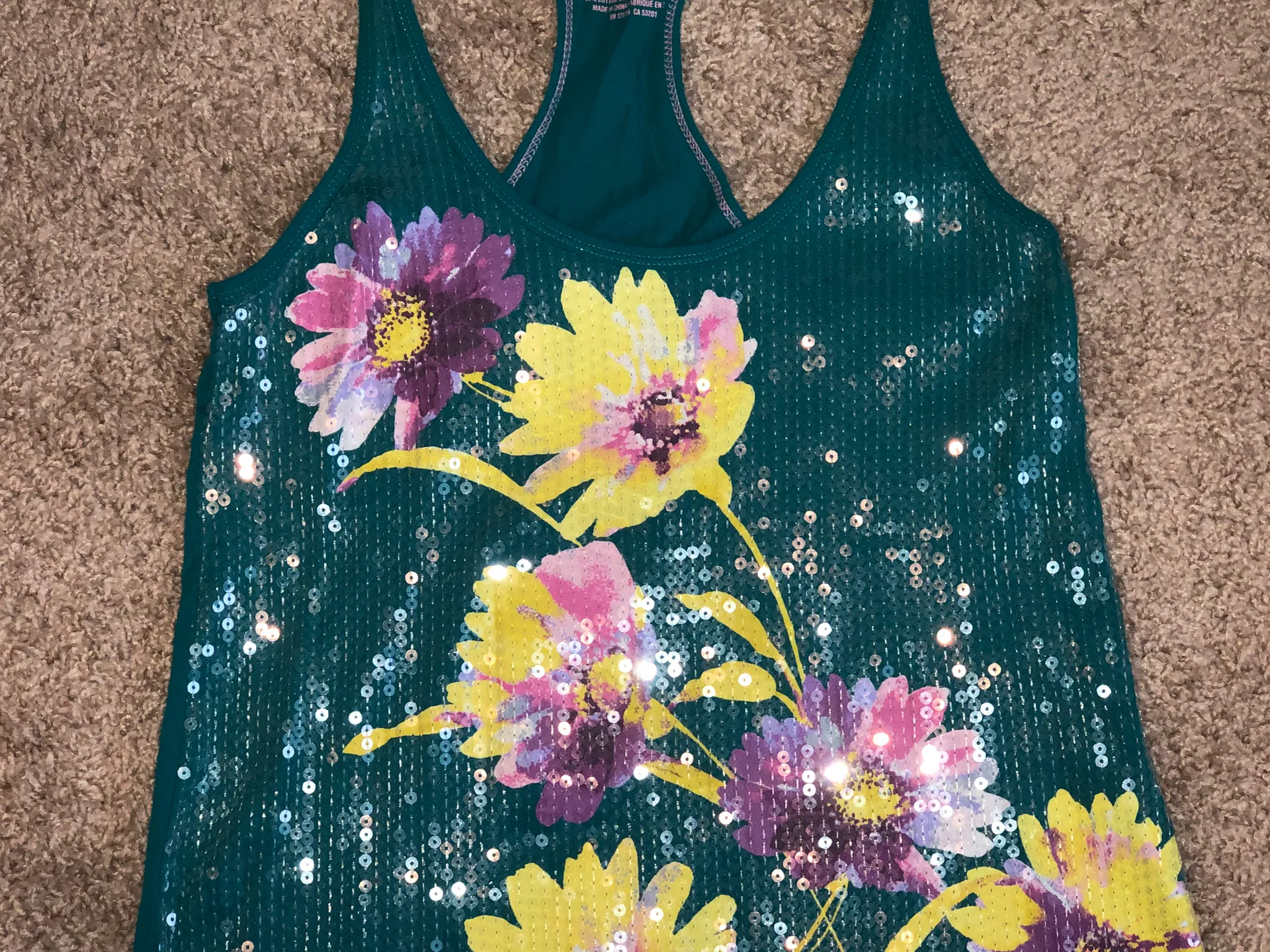 Floral Print Racer back Tank Top W Sequins - Image 4