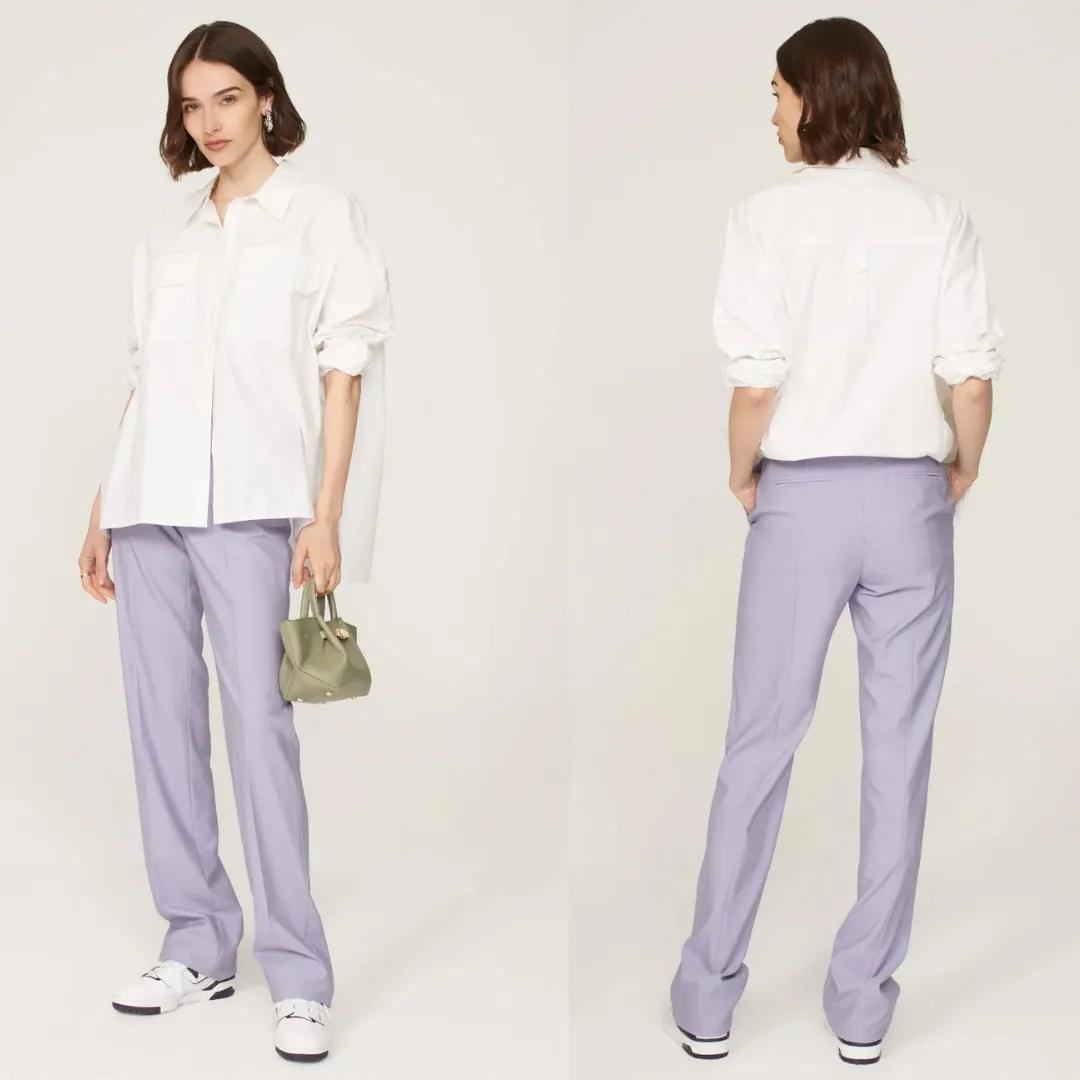 Another Tomorrow Lilac Purple Merino Wool Straight Leg Classic Trouser Pants 10 - Image 13