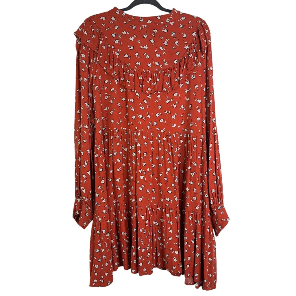 Eloquii Red & White Ditzy Floral Long Sleeve Ruffle Mini Dress Plus‎ Size 22 - Image 2