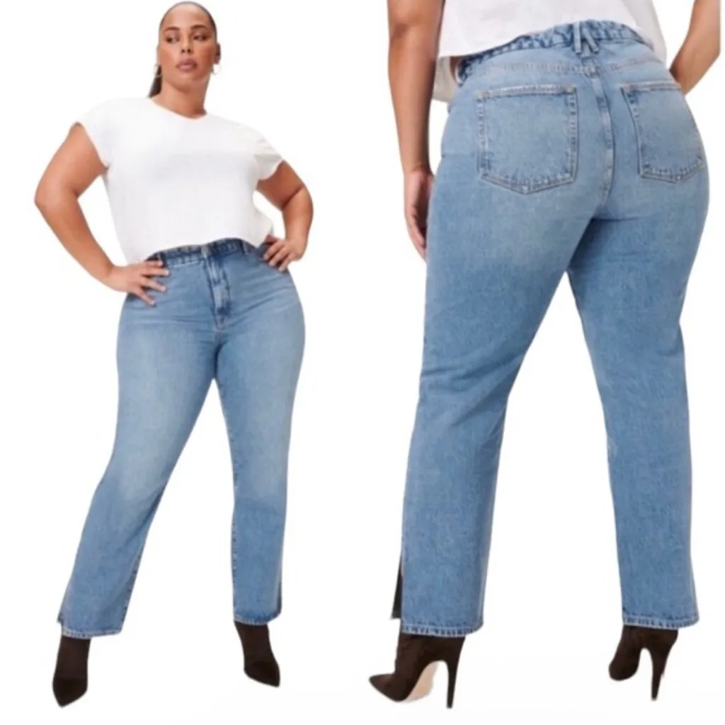 Good American Good Boy High Rise Side Slit Denim Jean Light Wash 12 /31 Curvy - Image 2