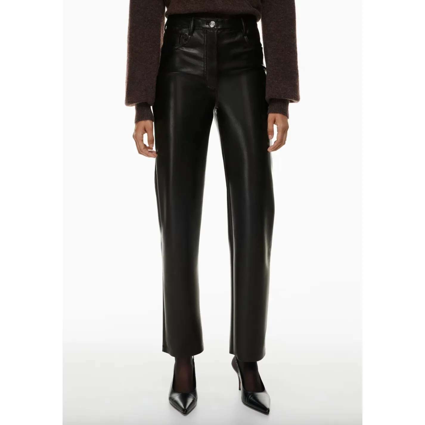 Aritzia Wilfred The Melina Pant High Waist Vegan Leather Straight Black US 2 NWT - Image 2