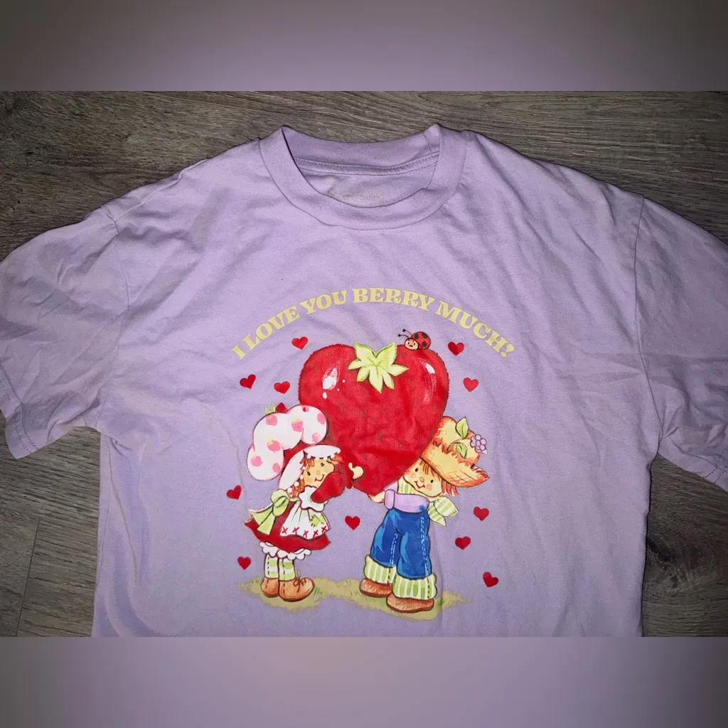 Strawberry Shortcake Y2K Pastel Purple Crop Top Women’s “I Love You Berry much”! Size XS - Image 5