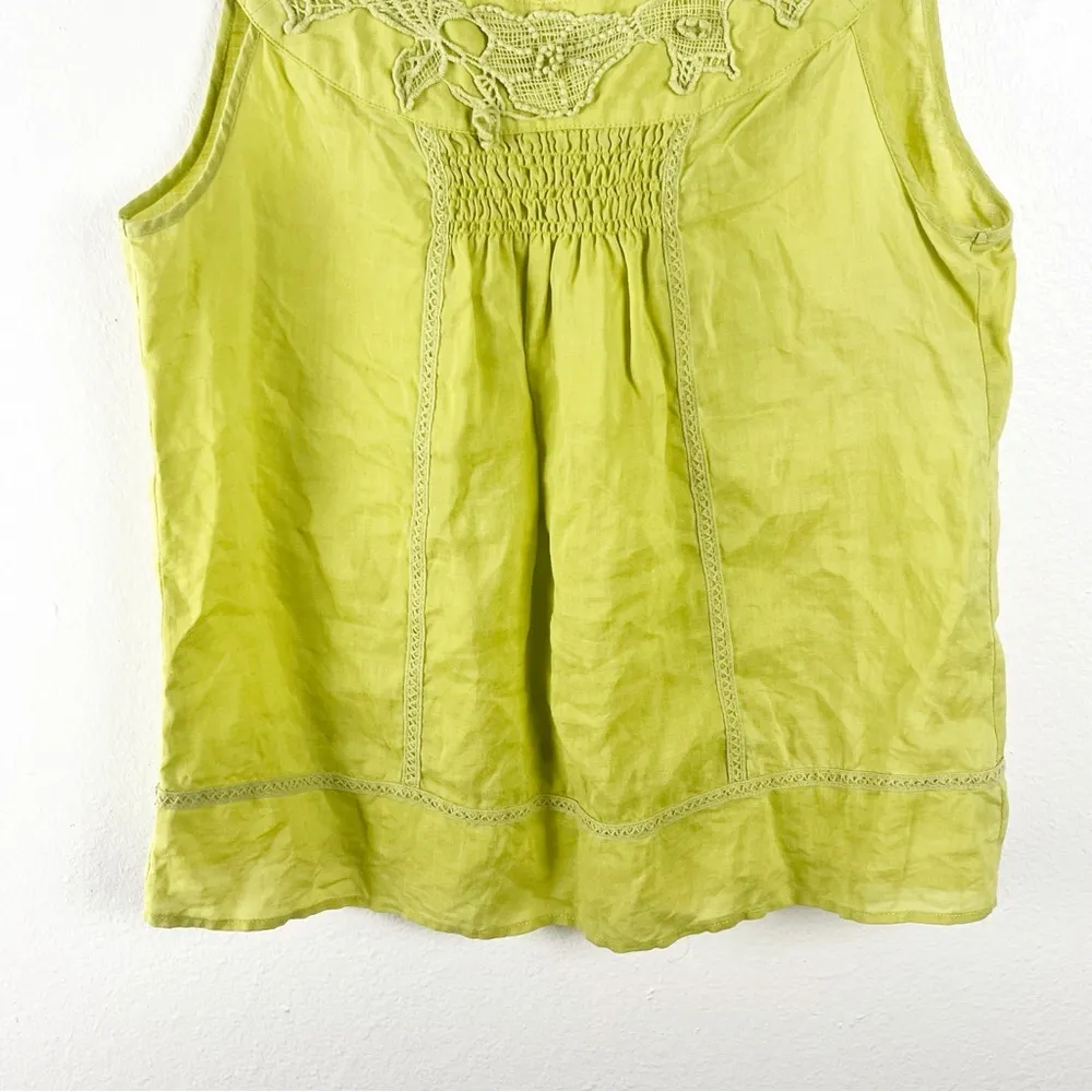 CYNTHIA ROWLEY 100% Linen Lightweight Embroidered Smocked Accent Top, Size Large - Image 7
