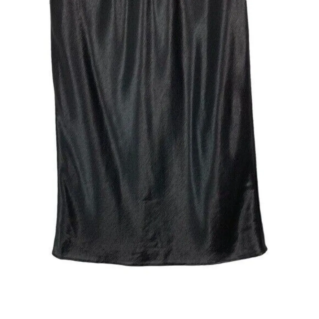 Heartloom Black Satin Midi Skirt‎ Elastic Waist Minimalist Chic Trendy Small - Image 3