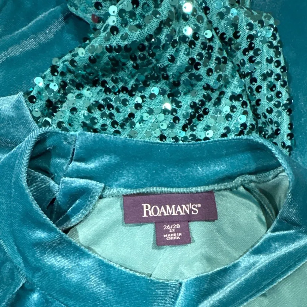 NEW Blue Sequined Velvet Long Sleeve Elegant Dress Womens Plus Size 26/28 Roaman - Image 3