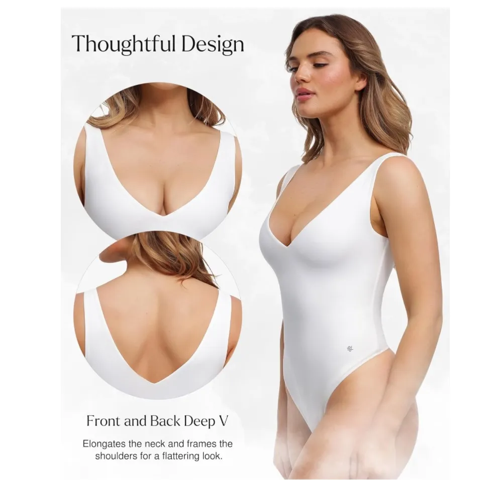 NWT Popilush Deep V Neck Backless Tummy Control Shapewear Bodysuit Small White - Image 2