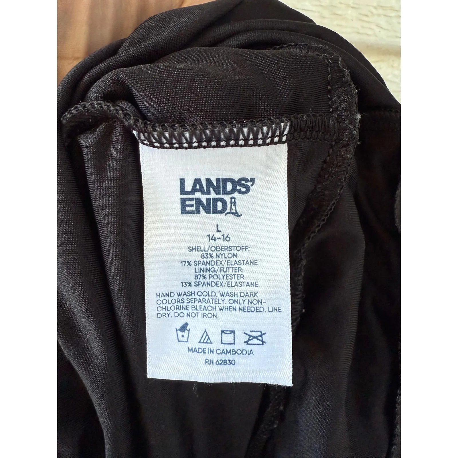 Lands End Black Swim Dress Tummy Control V Neck Adjustable Straps Size Large - Image 4