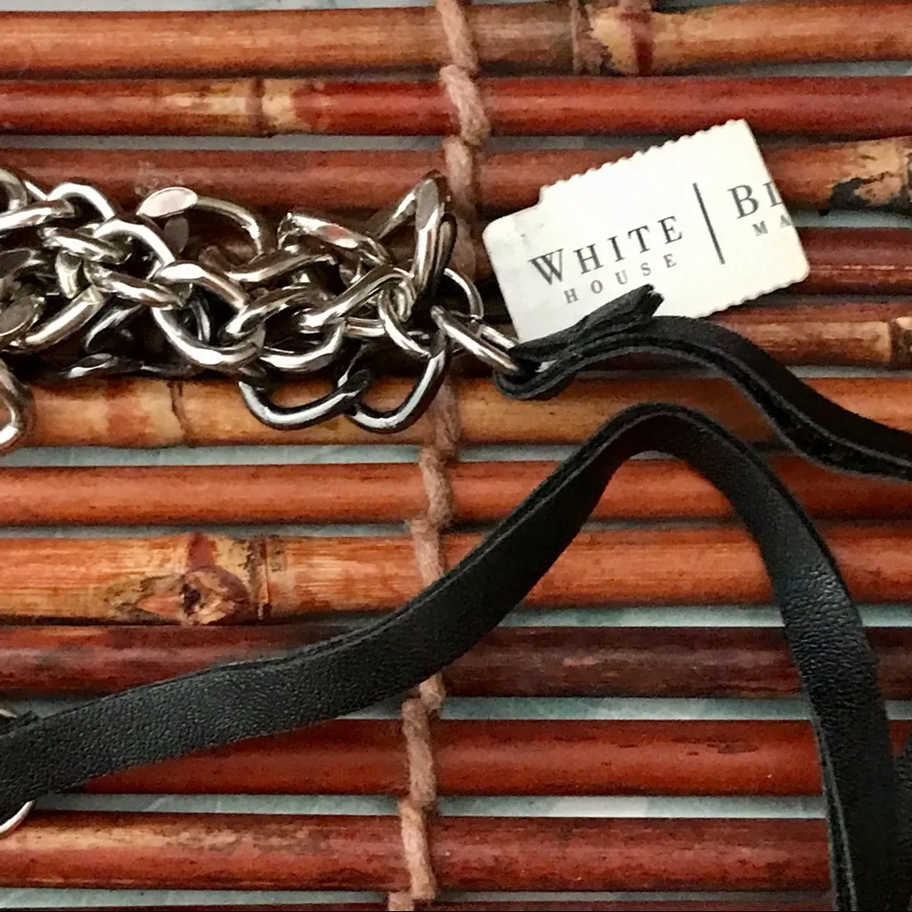 White House Black Market Lariat Silver Tone & Black with Tassels Necklac… - Image 5