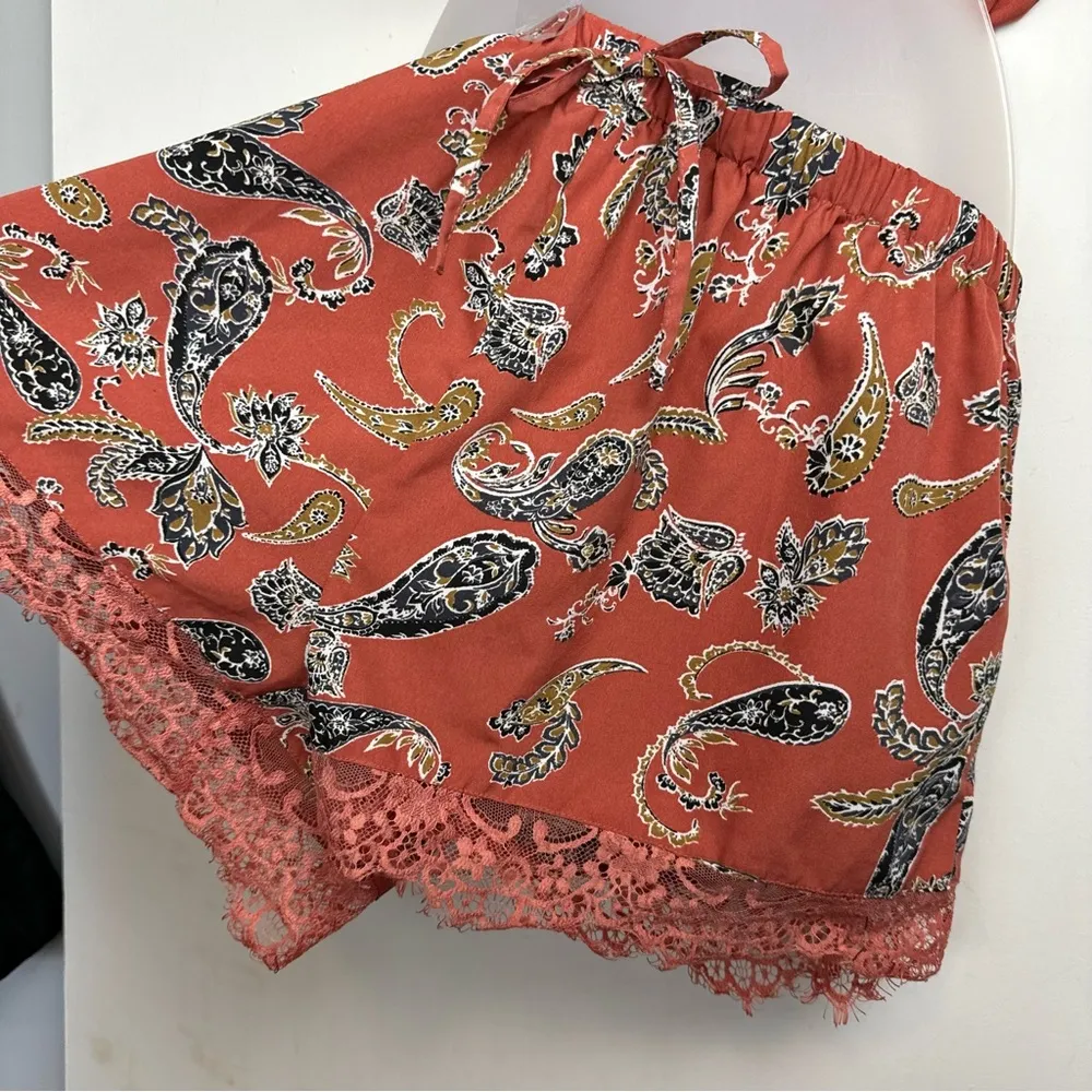 Japna Lounge Womens Matching Set Pajama Sz XL Tank Top Shorts Satin Lace Trim - Image 9