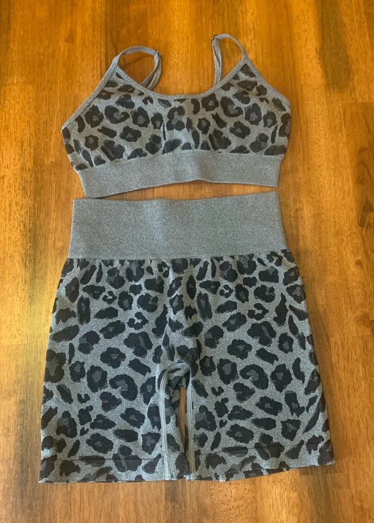 Dance Shorts and top Small Black Gray Leopard Print Athletic Activewear - Image 1