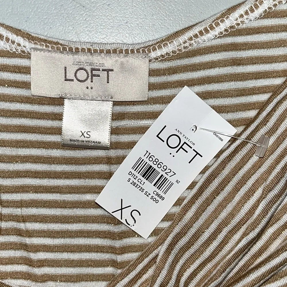 LOFT Ann Taylor NWT XS Tan White Metallic Gold Stripe Cowl Neck Knit Tank Top - Image 3