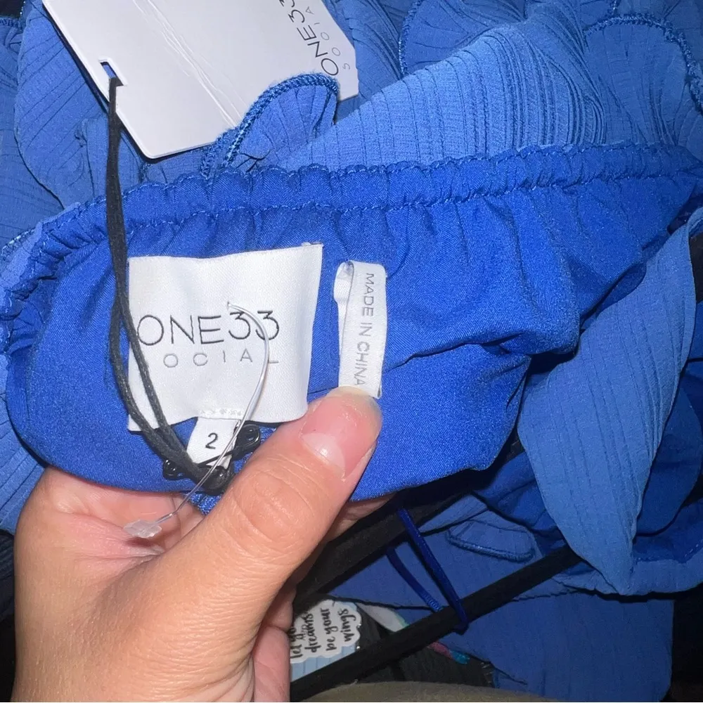 NWT One33 Social Ariel Pleated Tier Halter Mini Dress in Chiffon And Georgette Blue Size 2 - Image 9