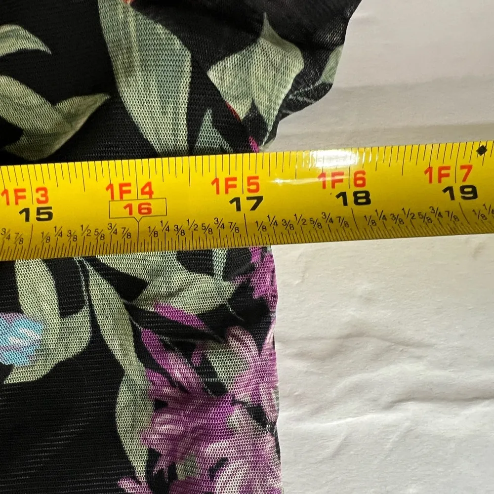 Mock neck layered floral sheer flutter sleeve top office going out lightweight Black Size M - Image 7