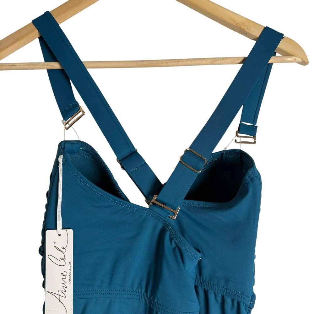 Anne Cole Twist Front Shirred One Piece Swimsuit in Deep Sea Blue Size 16W - Image 9