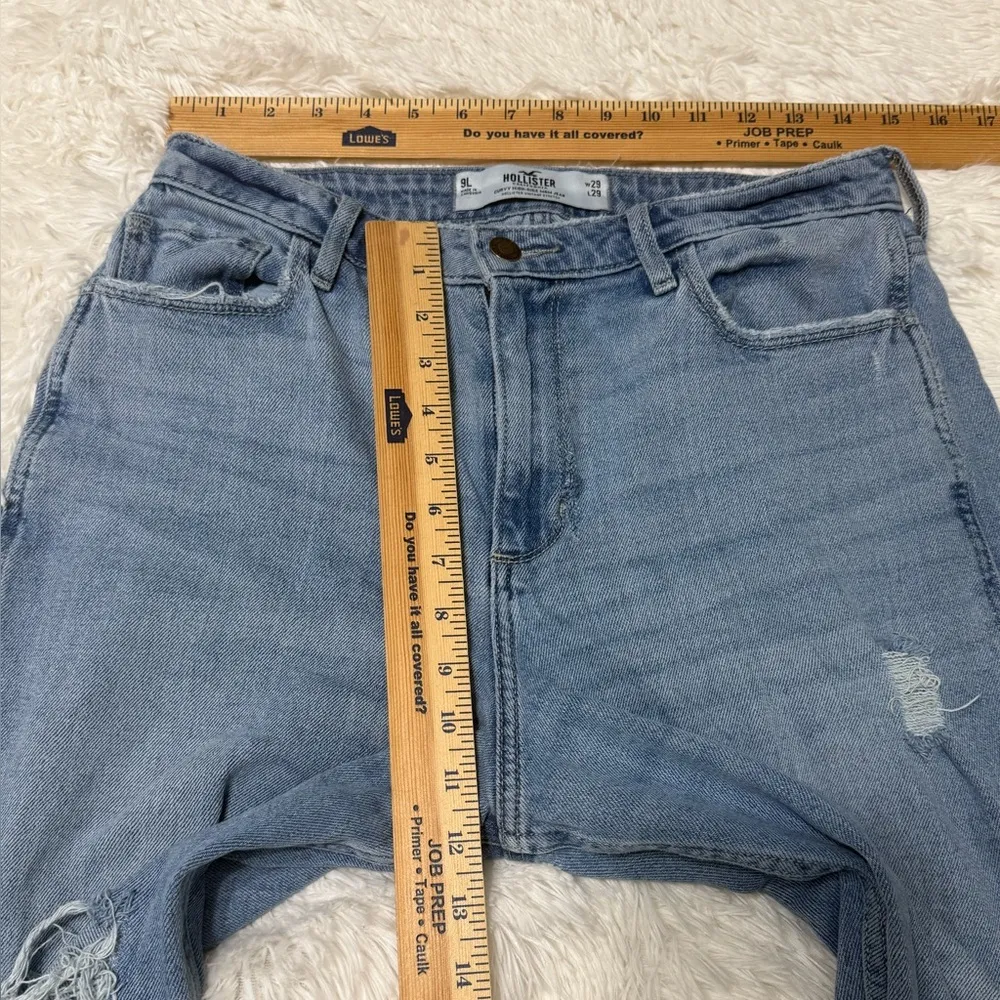 HOLLISTER High-Rise Mom Jean Curvy Distressed Ripped Blue Ankle Stretch size 9 - Image 8