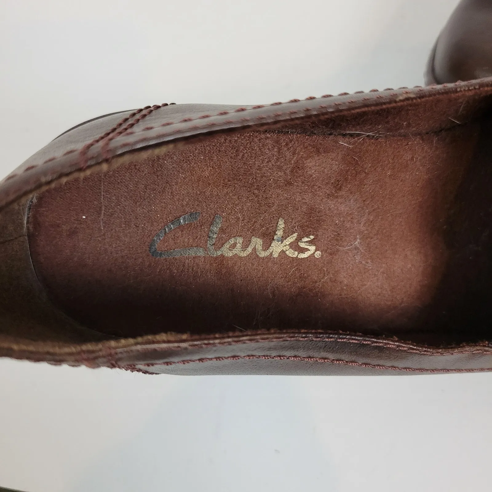 Clarks Womens Shoes Size 7.5 Brown Leather Wedge Heel Slip On‎ Loafer 71809 - Image 2