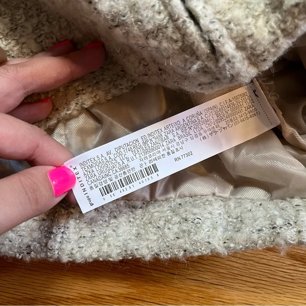 Zara cream wool blend boucle knit jacket size XL - Image 5