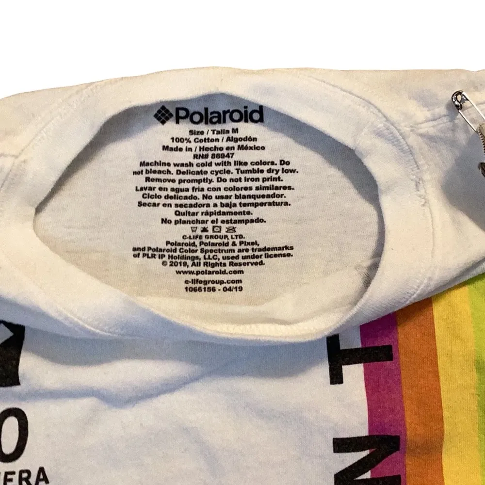 Polaroid  cropped T-shirt. White with multi colored graphics. Size Medium. - Image 8