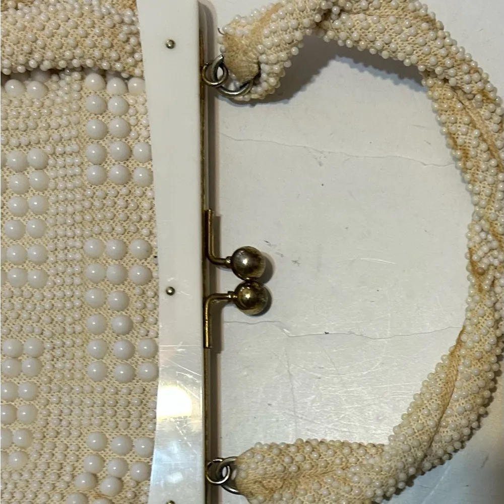 Vintage 1950's John Wind White Beaded purse - Image 7