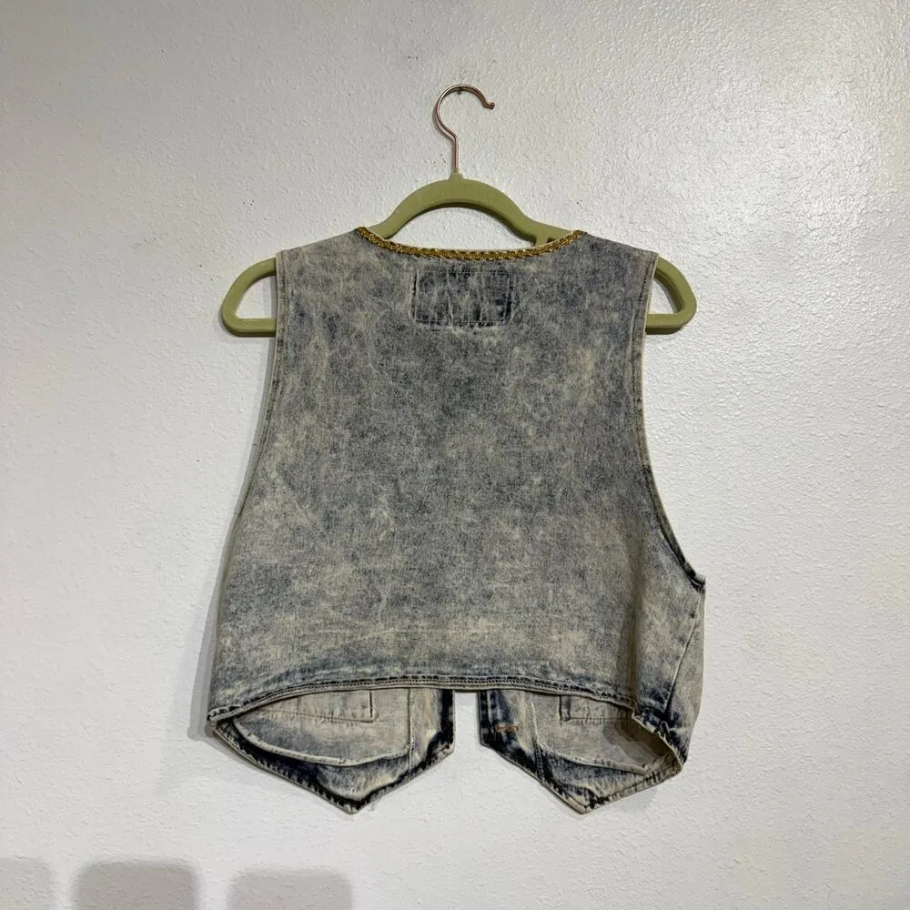Centz Denim Acid Wash Embellished Vintage Button Up Vest Sz M Blue Size M - Image 8