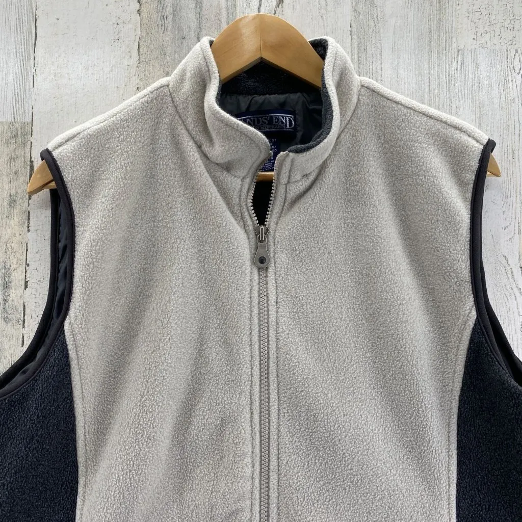 Lands' End Sweater Fleece Vest Womens Large 14-16 Cream‎ Gray Full Zip Pockets - Image 2