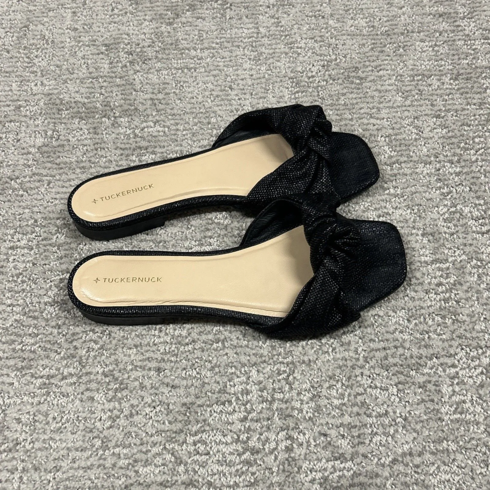 Tuckernuck Raffia Brit Sandals Womens 8 Black Slip On Slides Bow Knot Flats - Image 9