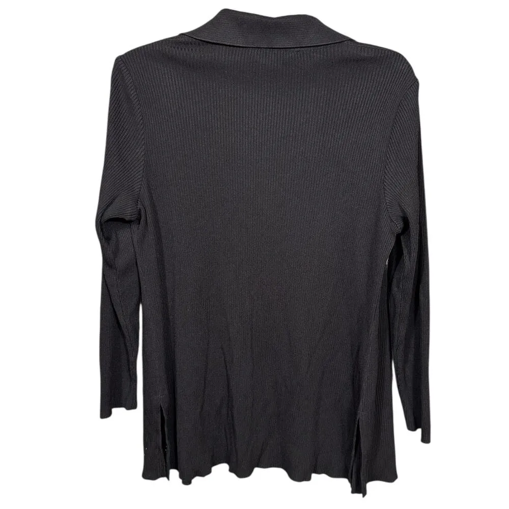 Exclusively Misook Petite Black Open Front Knit Cardigan Size Small - Image 4