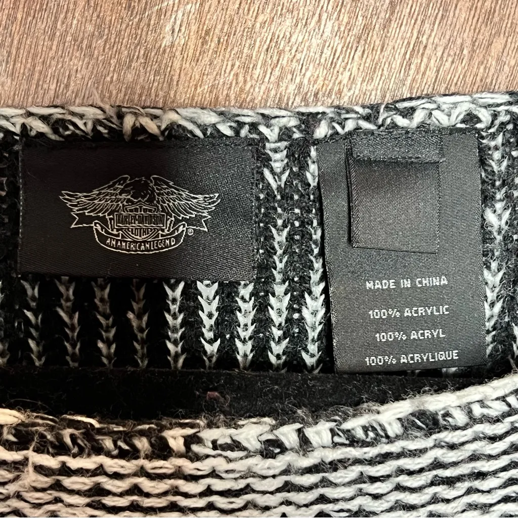 Harley Davidson Knit Sweater Skull Biker Edgy Grunge Graphic Pullover Size S Black - Image 5