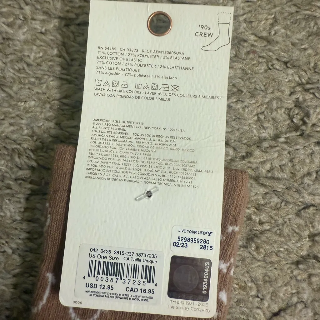 American Eagle Outfitters Brown AE Smiley® Face '90s Crew Socks - Image 5