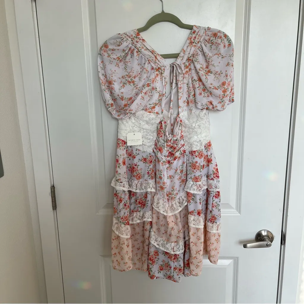 NEW Altar’d State Coral Peach Aderny Floral Mini Dress Size Large NWT - Image 8