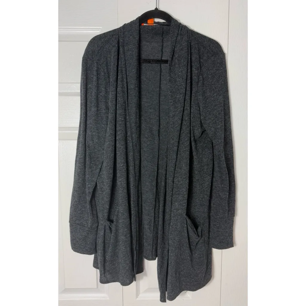 Joe Fresh Heather Charcoal Gray Draped Open Front Long Sleeve Cardigan L - Image 7