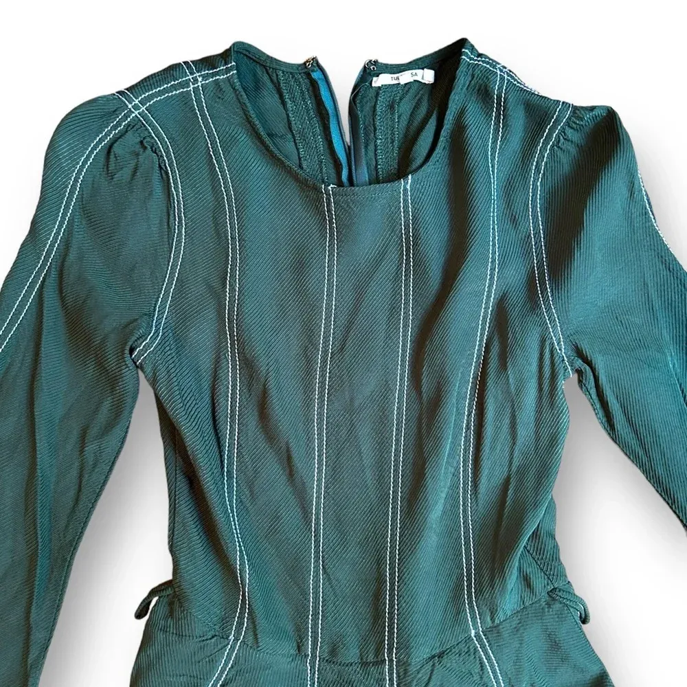 Nicole Dress Sycamore Green Pleated Mini Dress Bell Sleeve Size XXS - Image 5