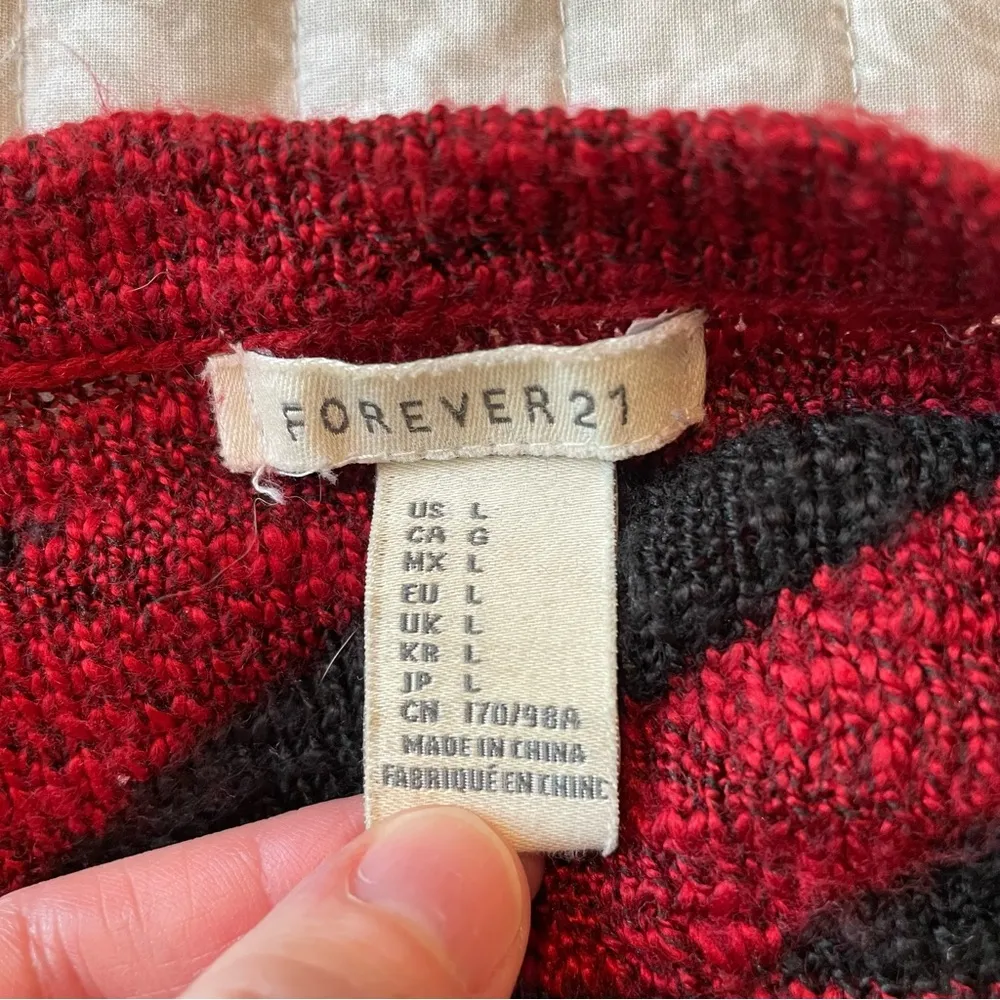 Forever 21 Red & Black Patterned Semi Sheer Sweater Large - Image 5