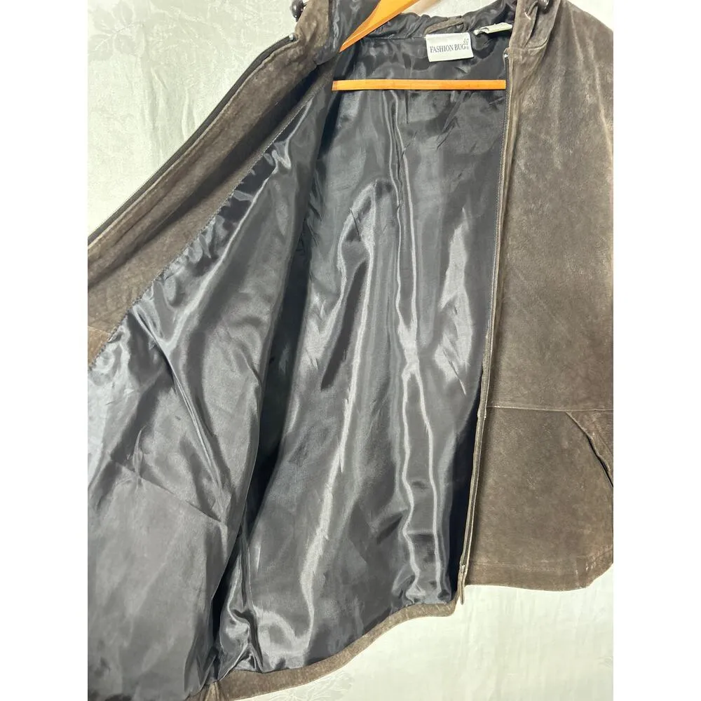 Vintage Leather Suede Vest 18 20 Brown Hooded Full Zip Fashion Bug - Image 6