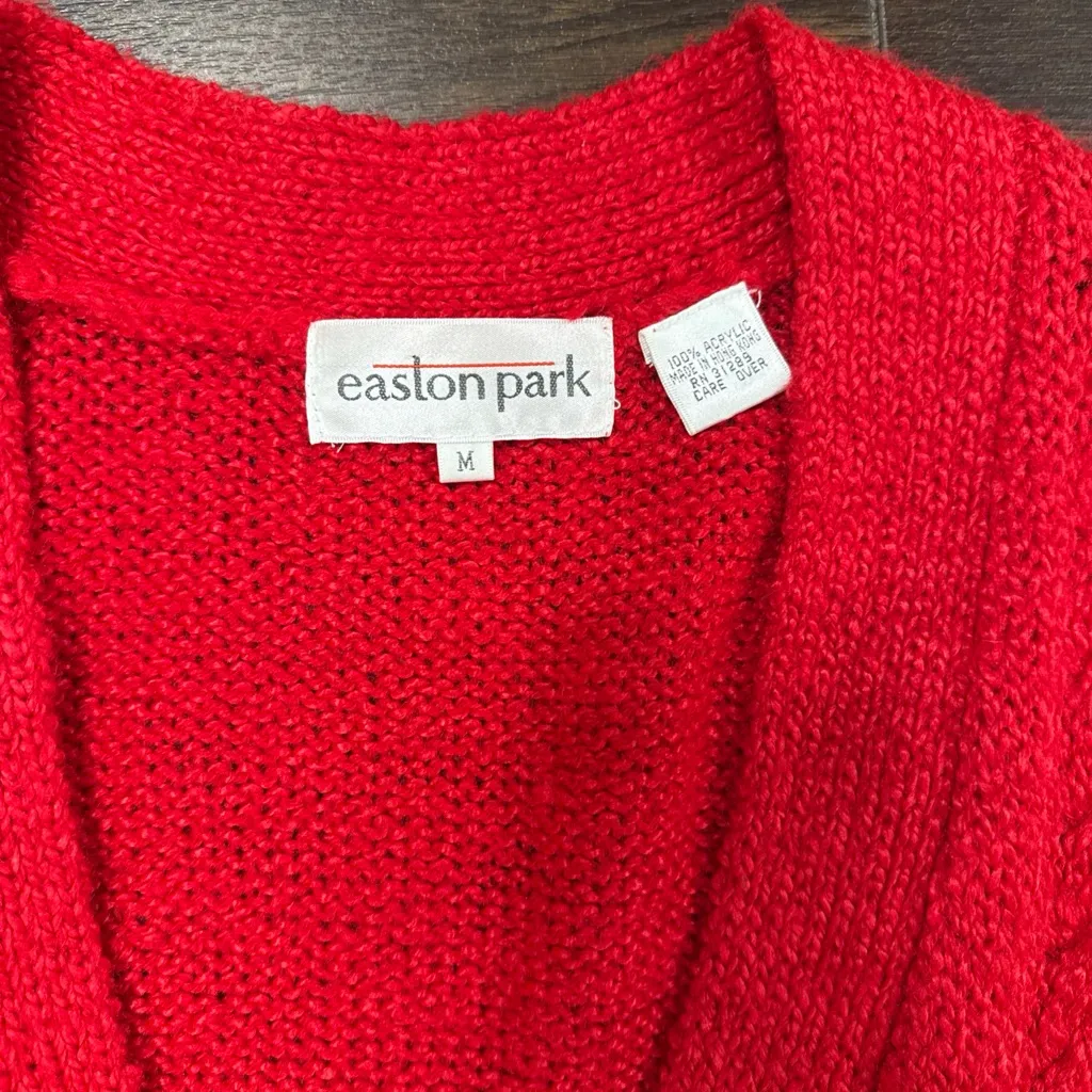 Women's Red Button Down Chunky Knit Sweater vest with pockets medium - Image 2