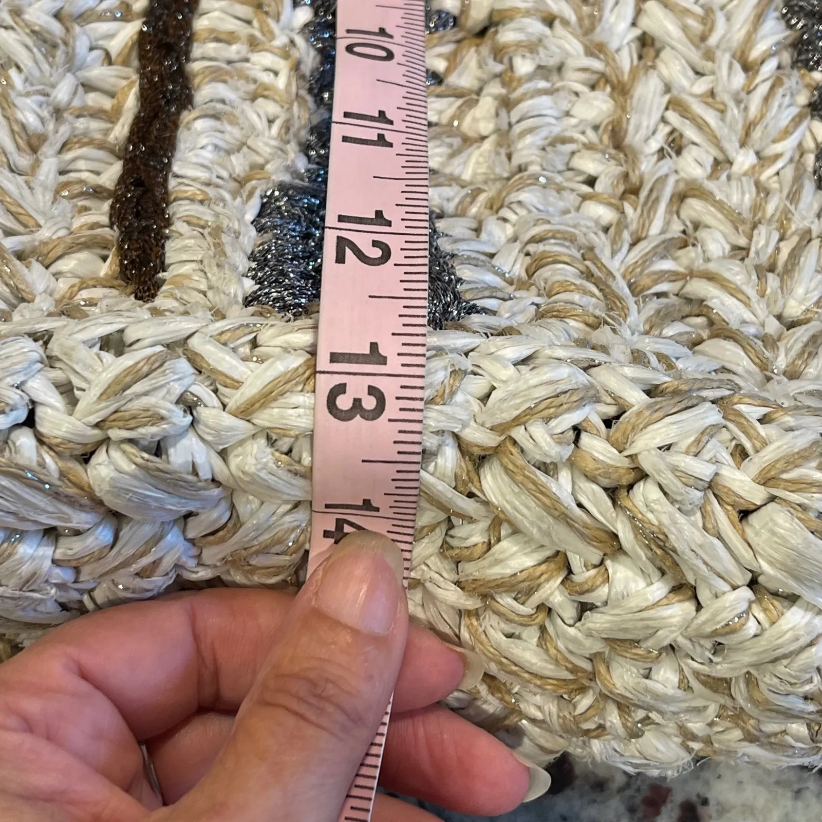 Lorenza Gandaglia Tote Parigigi Handmade Straw Bag‎ Striped Beach Shoulder Bag Tan - Image 9