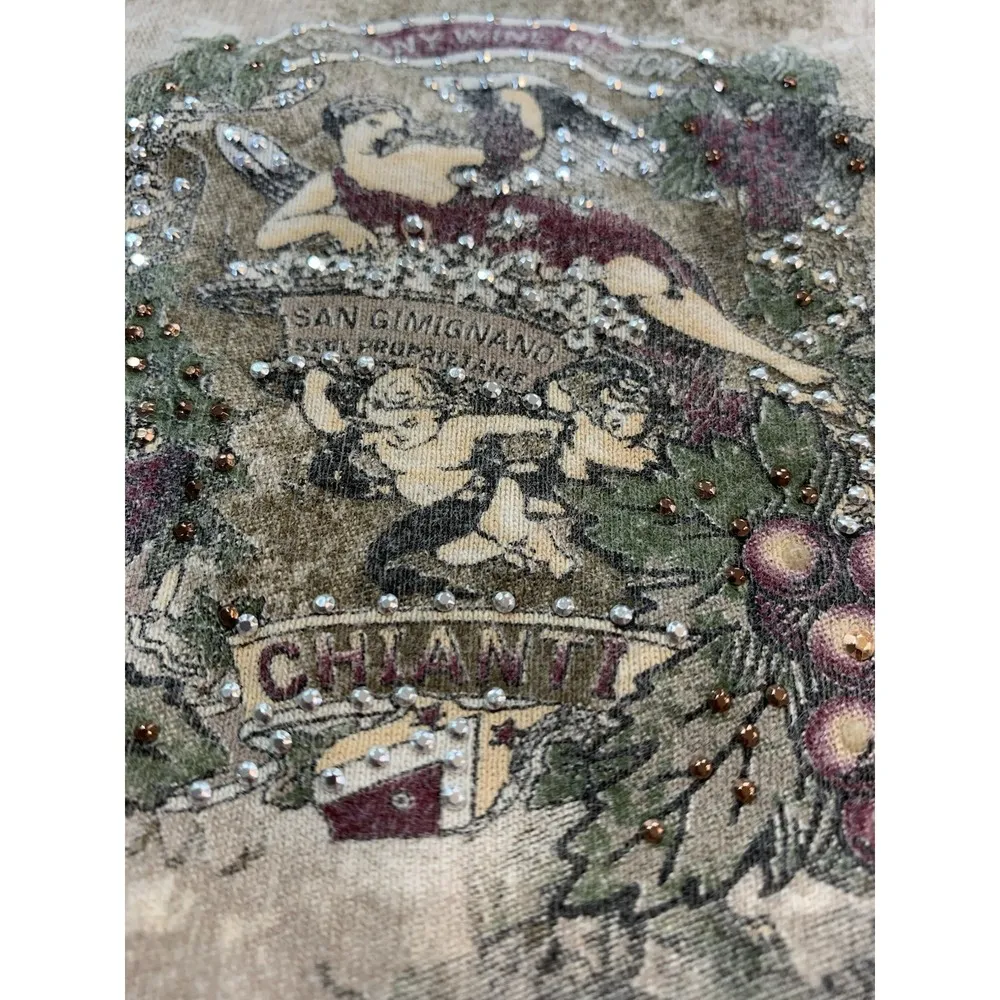 Vtg Y2K Italian Winery Scene Shirt Embellish Top USA Classic Romantic Watercolor - Image 6