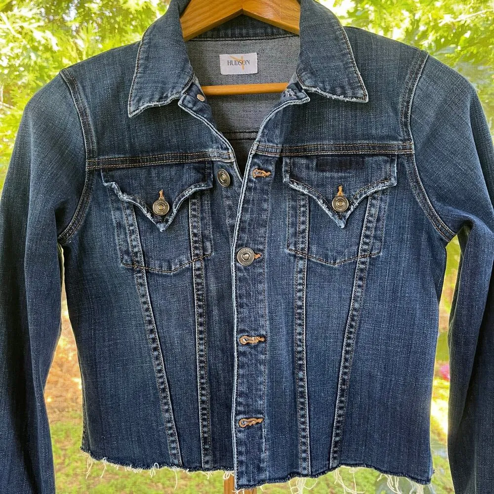 Hudson Women's Signature Jean Jacket Blue Denim Cropped Size S - Image 3