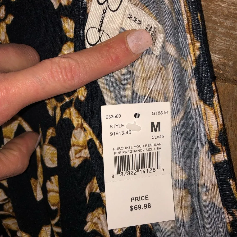 Jessica Simpson maternity  Black and golden yellow V-Neck Bishop Sleeve Gown - Image 4