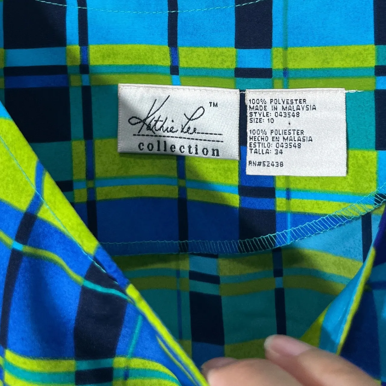 Vintage Kathi Lee Collection Maxi Dress Size 10‎ Blue Green Plaid - Image 4