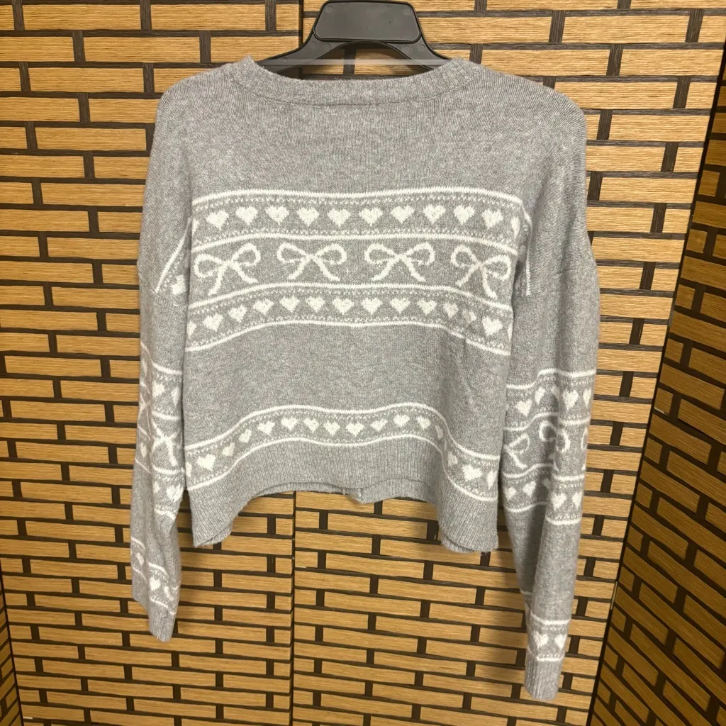 No Boundaries Gray Bow Print Button Front Cardigan Size XL - Image 2