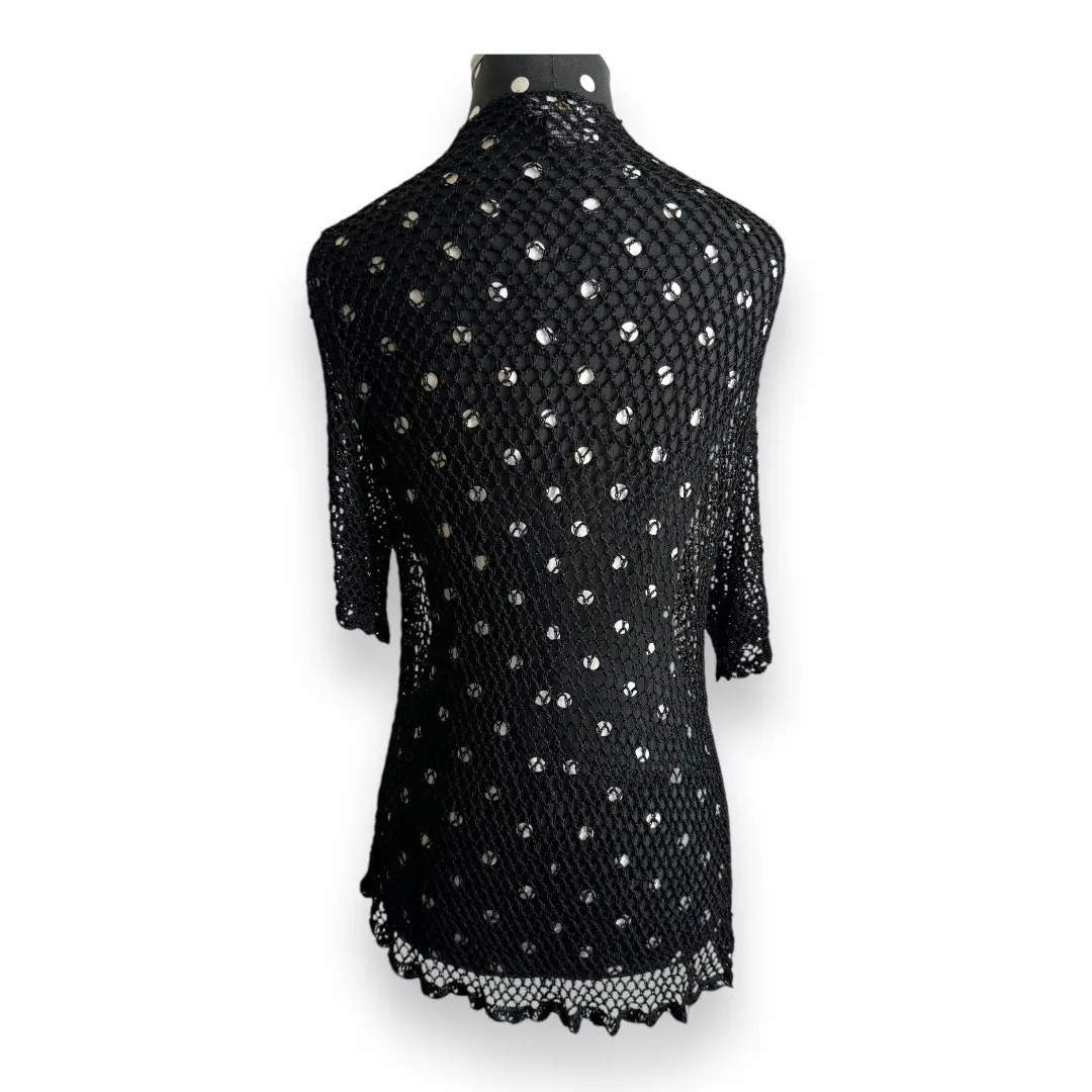 White‎ House Black Market Cardigan Sz S Sheer Rosettes Short Sleeve - Image 4