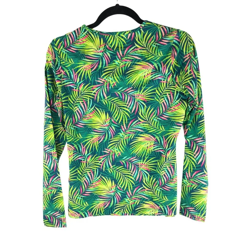 Lands End Crew Neck Long Sleeve Rash Guard UPF 50 Swim Tee Green Palm XS - Image 2
