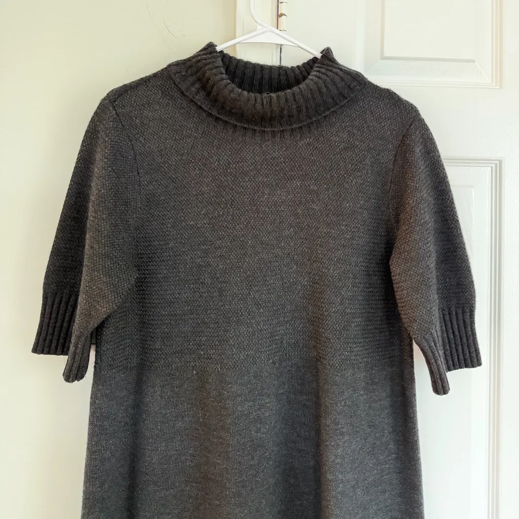 Eileen Fisher Merino Wool Sweater Dress Turtleneck Short Sleeve Gray L Capsule - Image 2